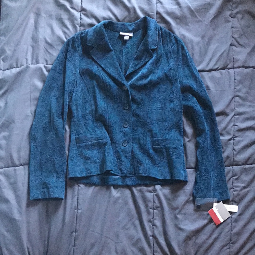 CROFT AND BARROW potomac blue misses brocade blazer Size 10 Brand New with tags